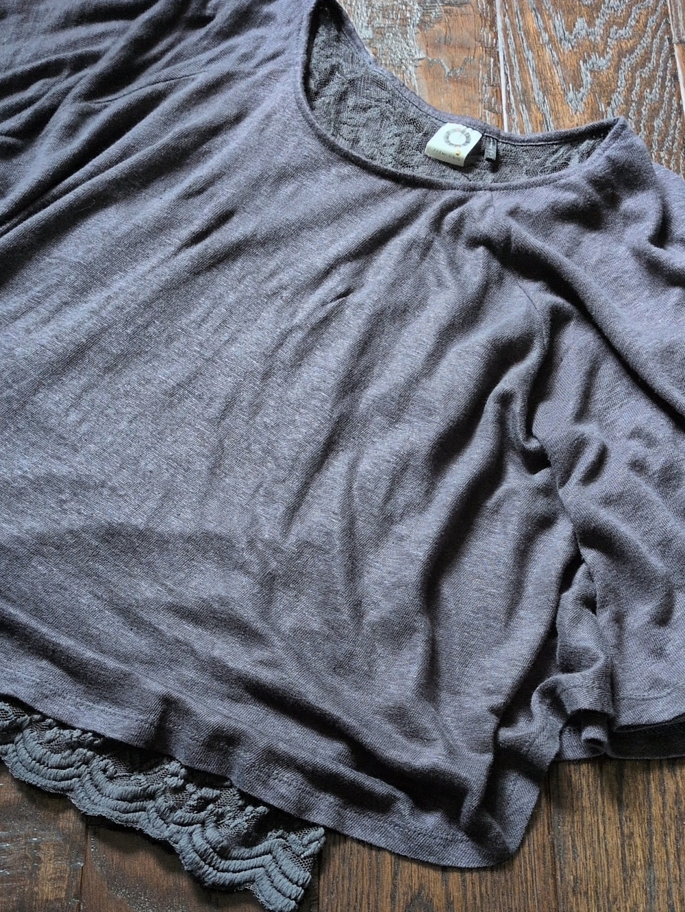 ANTHRO I Lace & Linen Cape Pullover Batwing Top Shirt by Akemi & Kin, S